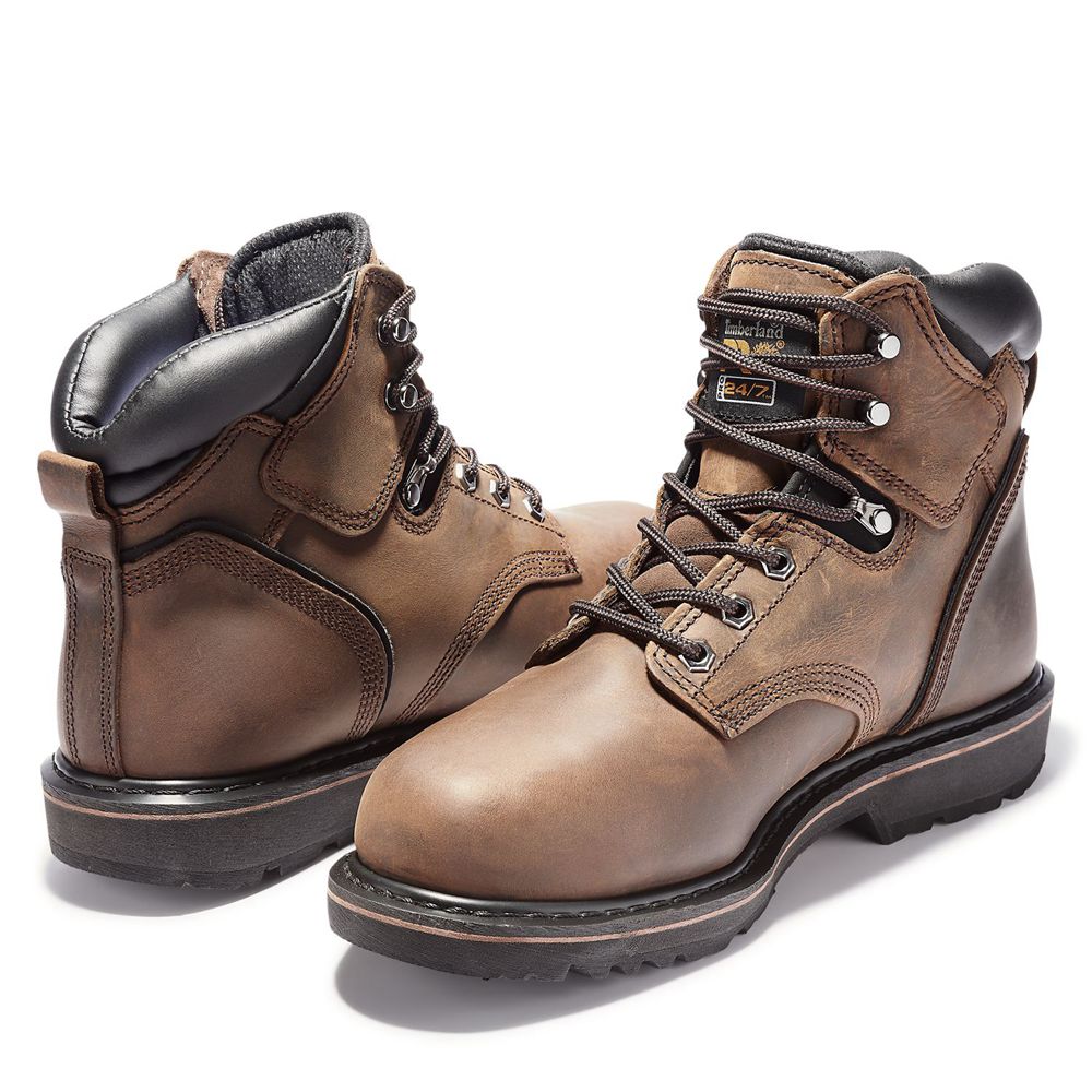 Timberland Mens Work Boots PRO® Pit Boss 6\" Steel Toe - Brown - India UP9128645